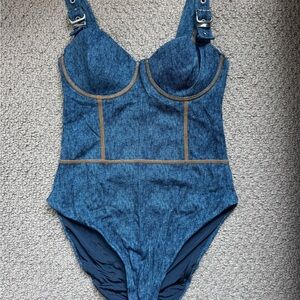 Weworewhat denim print one piece